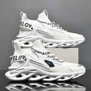 运动袜子高帮鞋 男10cm8厘米飞织刀锋男鞋 男 透气网面内增高鞋 夏季