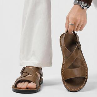 男士休闲老钱风凉鞋夏季新款镂空防滑平跟凉拖鞋鞋男大尺码48沙滩