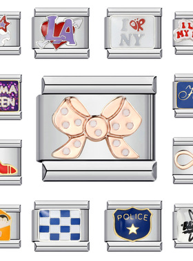 不锈钢意大利模块手链 焊接镀金滴油图案DIY手镯 Italian charm