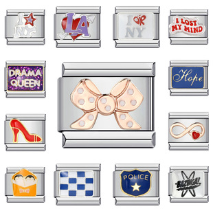 不锈钢意大利模块手链 焊接镀金滴油图案DIY手镯 Italian charm