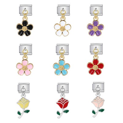 意大利魅力模块手链 单个花朵手工吊坠钛钢表带链 Italian charm