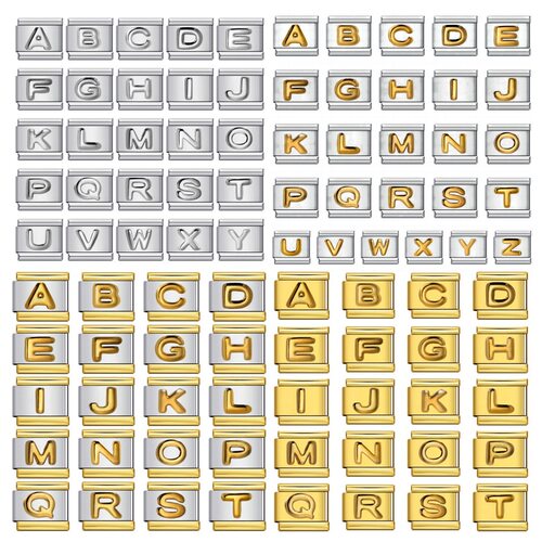 爆款钛钢全金色凹面多色字母DIY意大利模块手链 Italian bracelet
