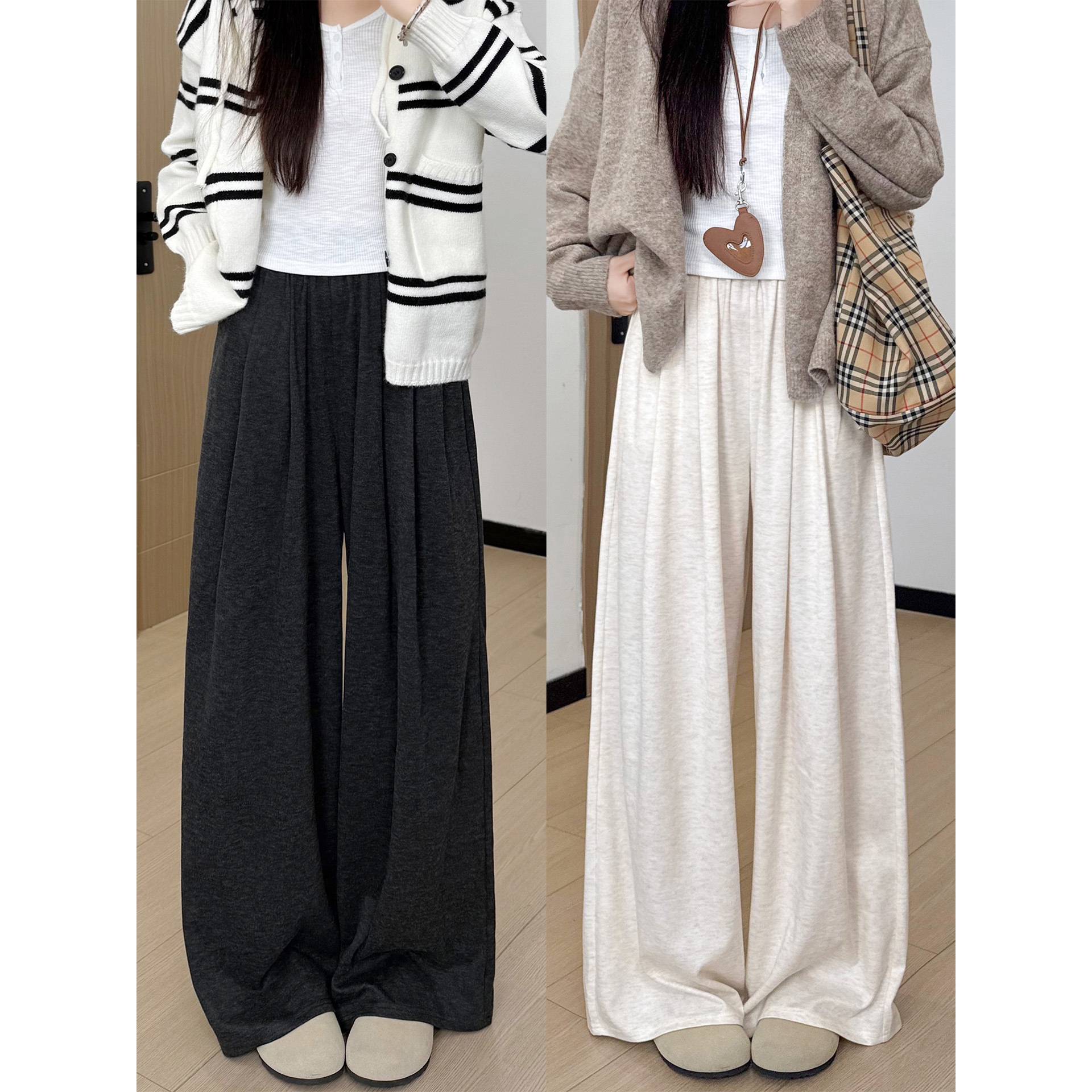 德国进口白色慵懒糯米裤女秋季2025新款小个子直筒休闲宽松大码毛