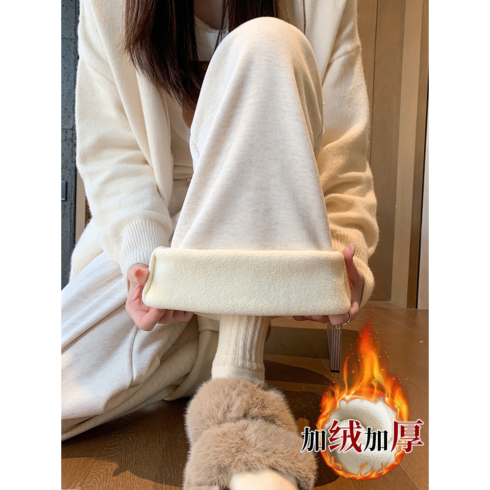 德国进口加绒糯米裤女秋冬季2025新款宽松慵懒休闲小个子直筒羊羔