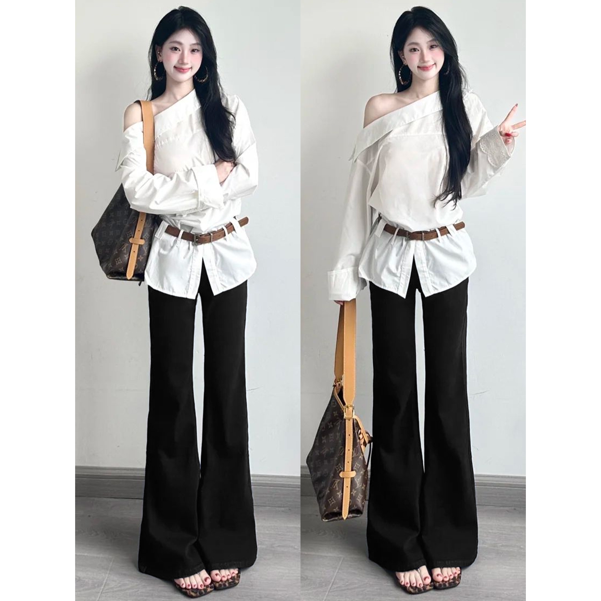 德国进口黑色微喇西装裤女2025新款秋季高腰显瘦垂感小个子休闲大