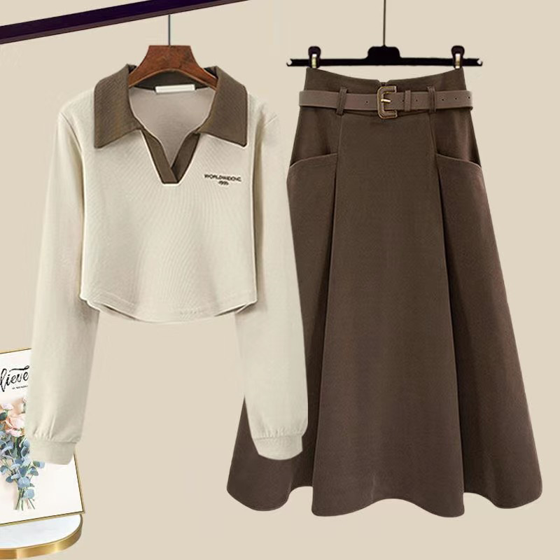 德国进口大码女装秋冬2024年新款胖mm韩版减龄polo领卫衣半身裙遮