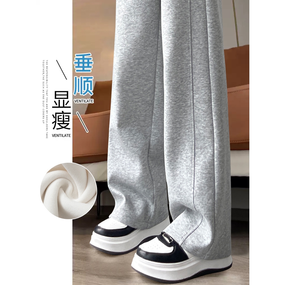 德国进口窄版香蕉阔腿裤女2025新款秋冬季小个子休闲直筒灰色加绒