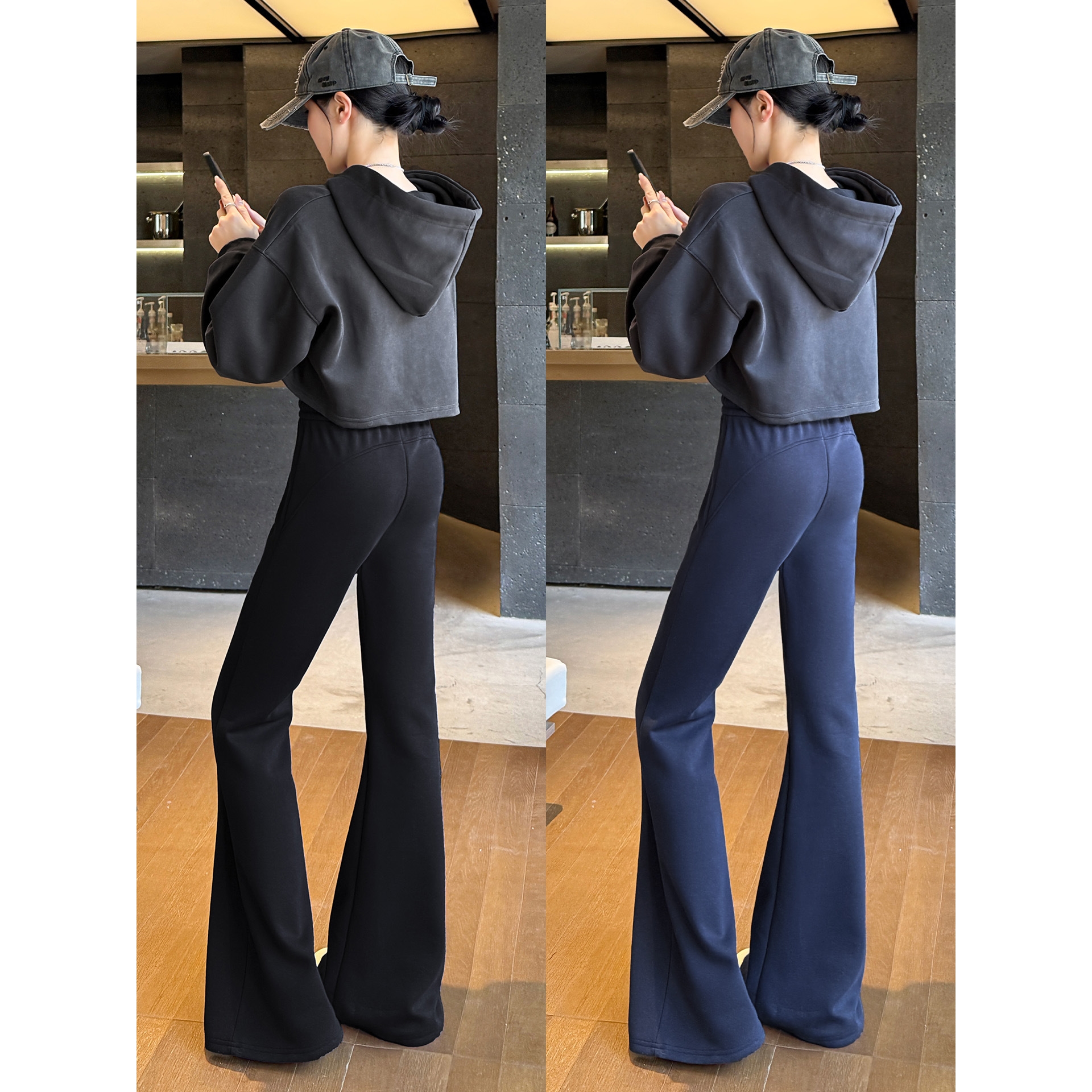 德国进口微喇运动裤女2025新款秋季垂感休闲喇叭裤高腰显瘦小个子