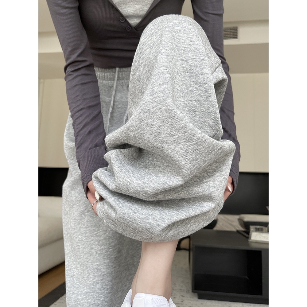 德国进口灰色运动裤女春秋2025新款宽松直筒卫裤休闲小个子秋冬加