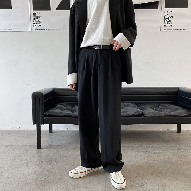 西裤ins潮款阔腿裤拖地裤直筒裤宽松长款休闲裤517A-BK103-P55，男装西裤，星座517A