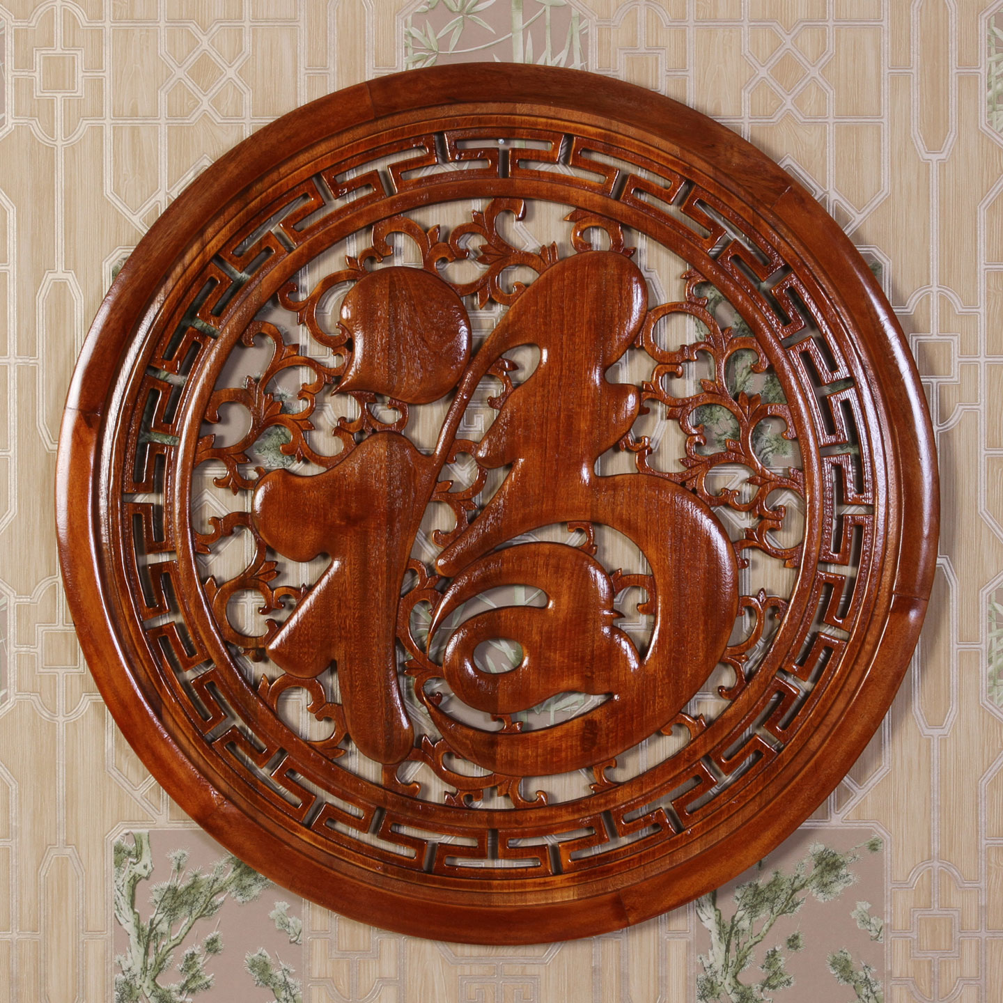 圆形客厅电视背景墙木雕挂件