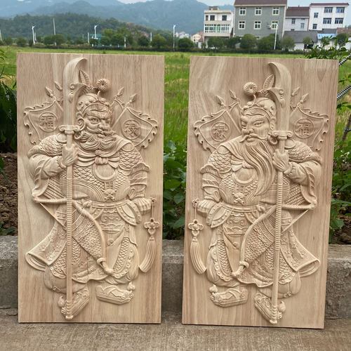 东阳木雕实木门神装饰画