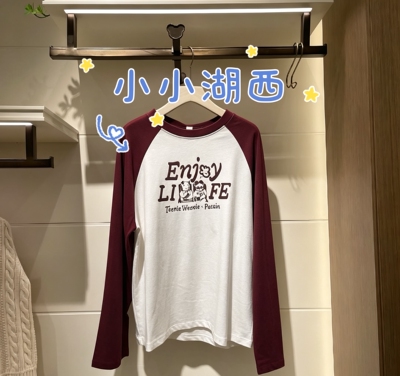 特价 小熊24年秋冬款女圆领长袖T恤拼色休闲上衣 TTLA243801L 598