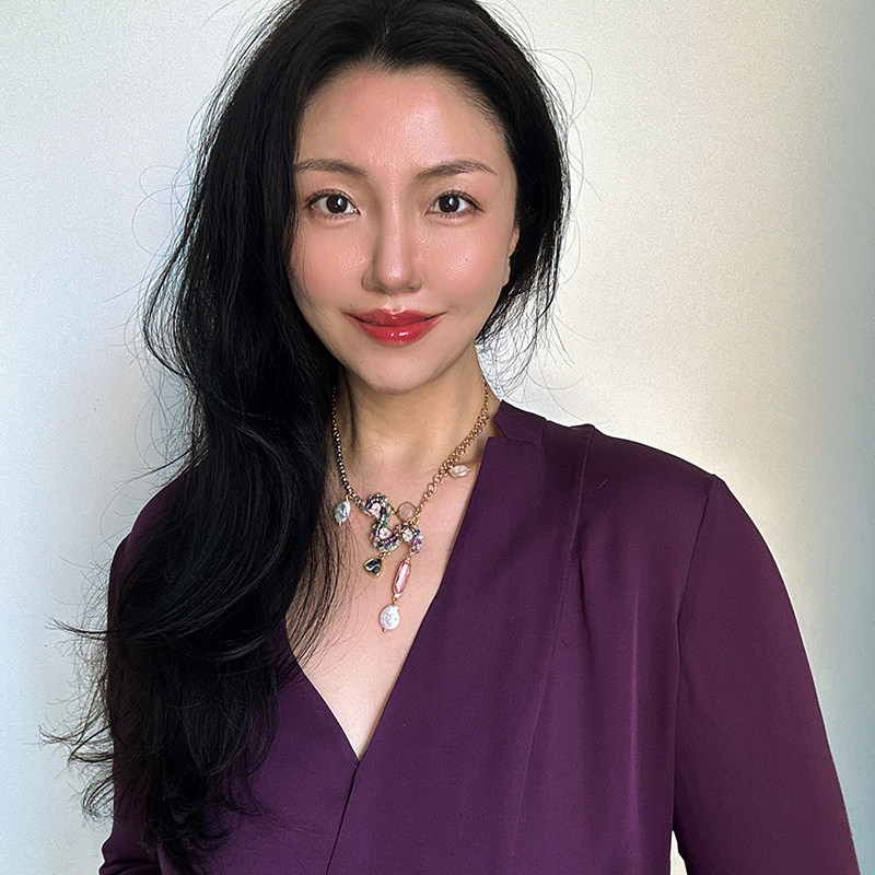 小夜曲工坊 Shaine 紫袖 珍珠水晶花簇 垂叶 造型项链