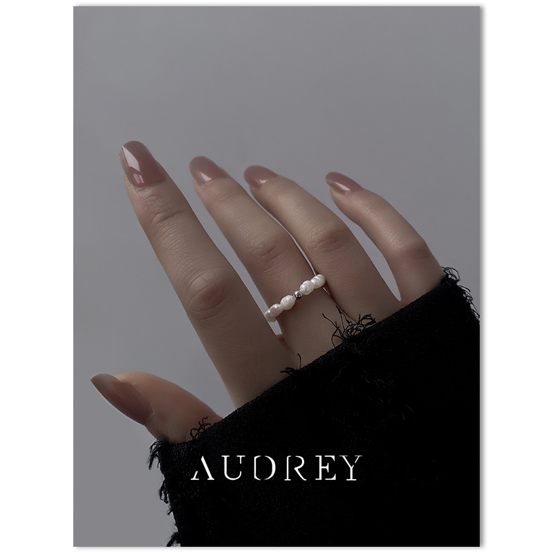 天然淡水细珍珠戒指女款手工串珠弹力可调节法式复古素圈珍珠指环
