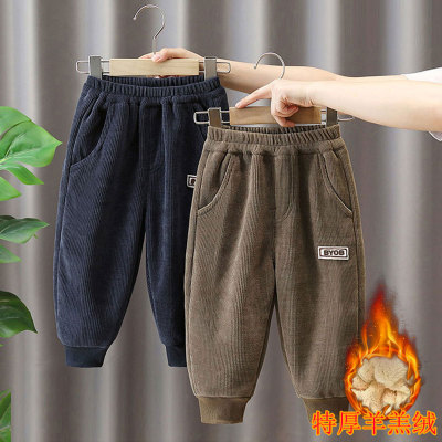 男童冬季灯芯绒加绒裤子加厚羊羔绒卫裤一体绒运动裤儿童保暖棉裤