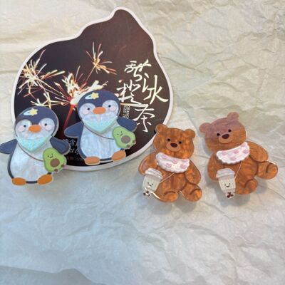 25年新款卡通可爱小熊亚克力发夹企鹅小狗软萌少女发饰夜市小动物