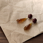 复古港风美人925银针镀14K真金树脂琥珀色水滴耳环气质LB 722