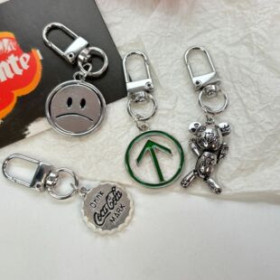 合金挂饰笑脸瓶盖小熊旋转钥匙扣套装含迷你龙虾扣钥匙扣配件