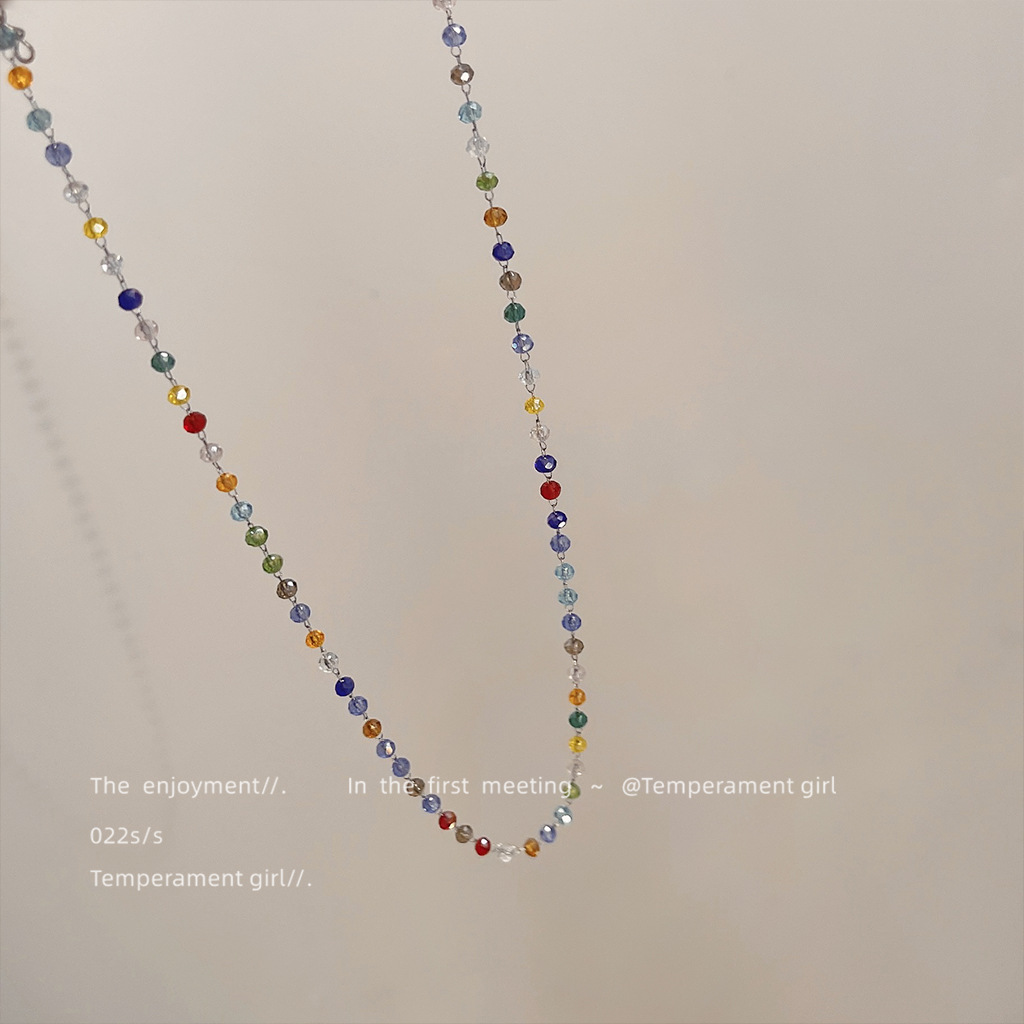 夏日彩色玻璃水晶不锈钢项链ins