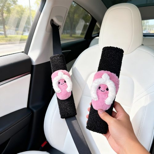 新款创意安全带毛绒套可爱拖鞋公仔儿童玩具车载装饰玩偶护肩批发