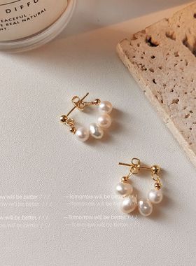 BO丨淡水珍珠~手作设计感925银针镀14K耳饰女 2025新款耳环L394