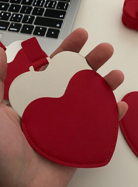 正红色 不锈钢复古爱心桃心迷你便携小镜子防摔 可印logo