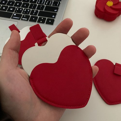 防摔红色小镜子爱心便携