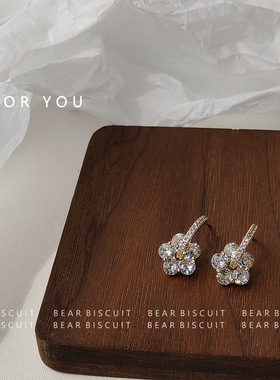 BO丨锆石花店925银针镀14K日韩ins甜美耳饰女耳钉潮耳环L1753