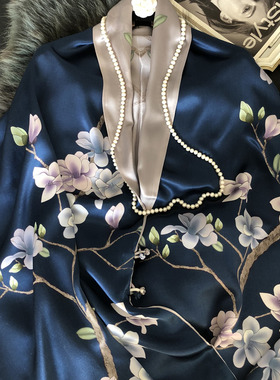 盘扣高档妈妈真丝围巾女百搭长款桑蚕丝丝巾杭州丝绸披肩两用春秋