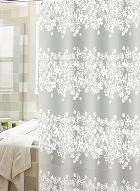 peva浴帘加厚小清新防水防霉半透明塑料浴帘套装免打孔伸缩隔断帘