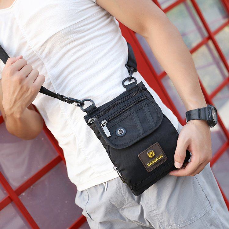 轻便薄单肩手机包休闲斜挎男包贴身腰包竖款尼龙小跨包腰包小挎包