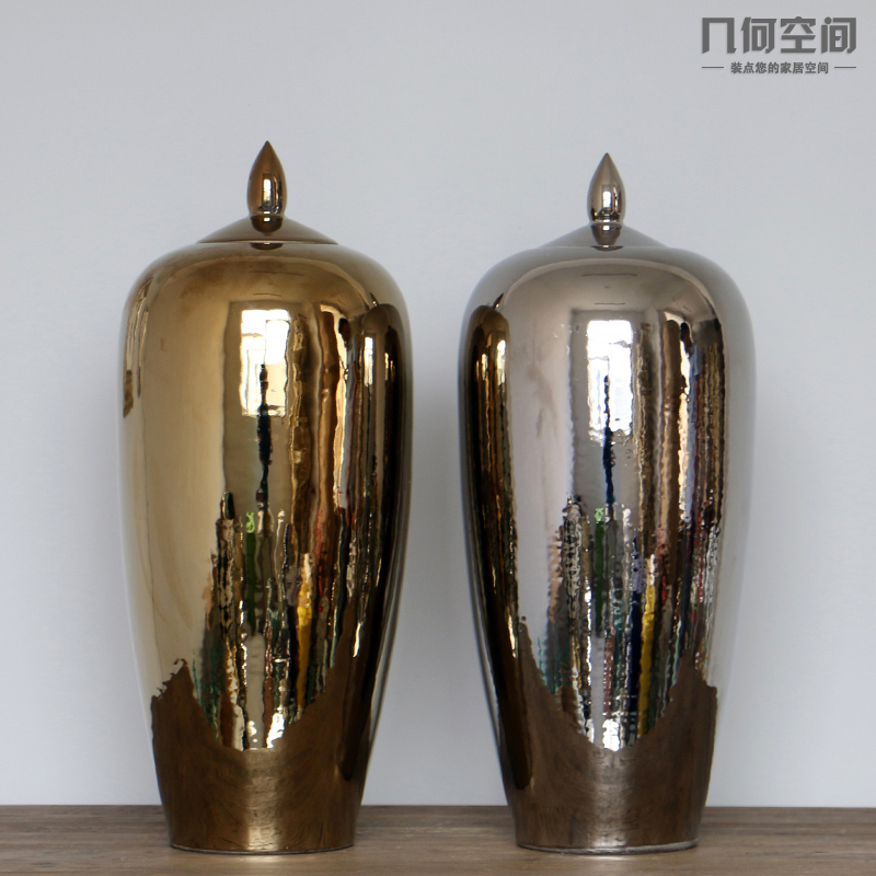 几何空间 金银西洋高罐大号将军罐 简约现代新颖创意家居摆件摆设