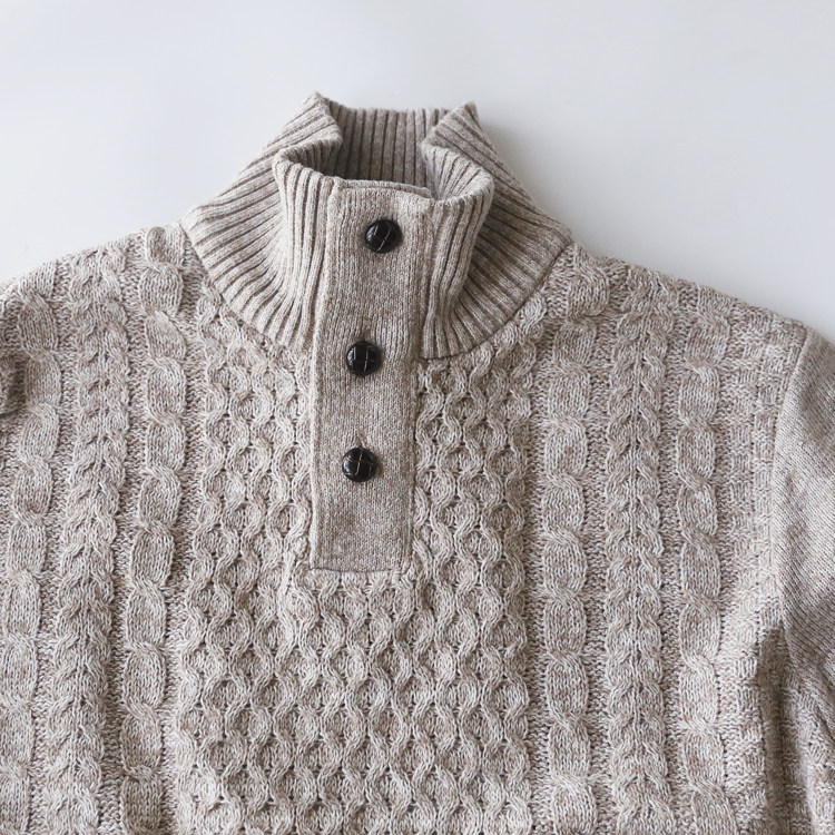 经典立领美国单复古扭花麻花毛衣针织衫长袖男装冬季保暖厚黑灰