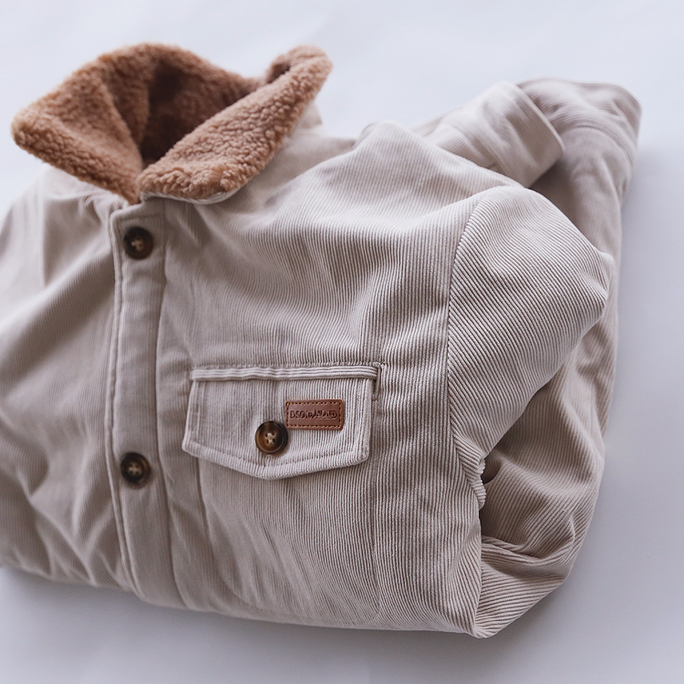 复古美式外贸休闲工装夹克灯芯绒宽松男米白保暖棉衣翻领羊羔绒厚
