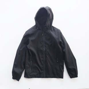 连帽防风防雨春季 纯黑宽松男外套简约无字 运动休闲户外冲锋衣薄款