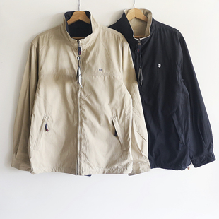两面穿男休闲夹克立领拉链开衫 防水宽松舒适外套 行政翻领外贸欧码