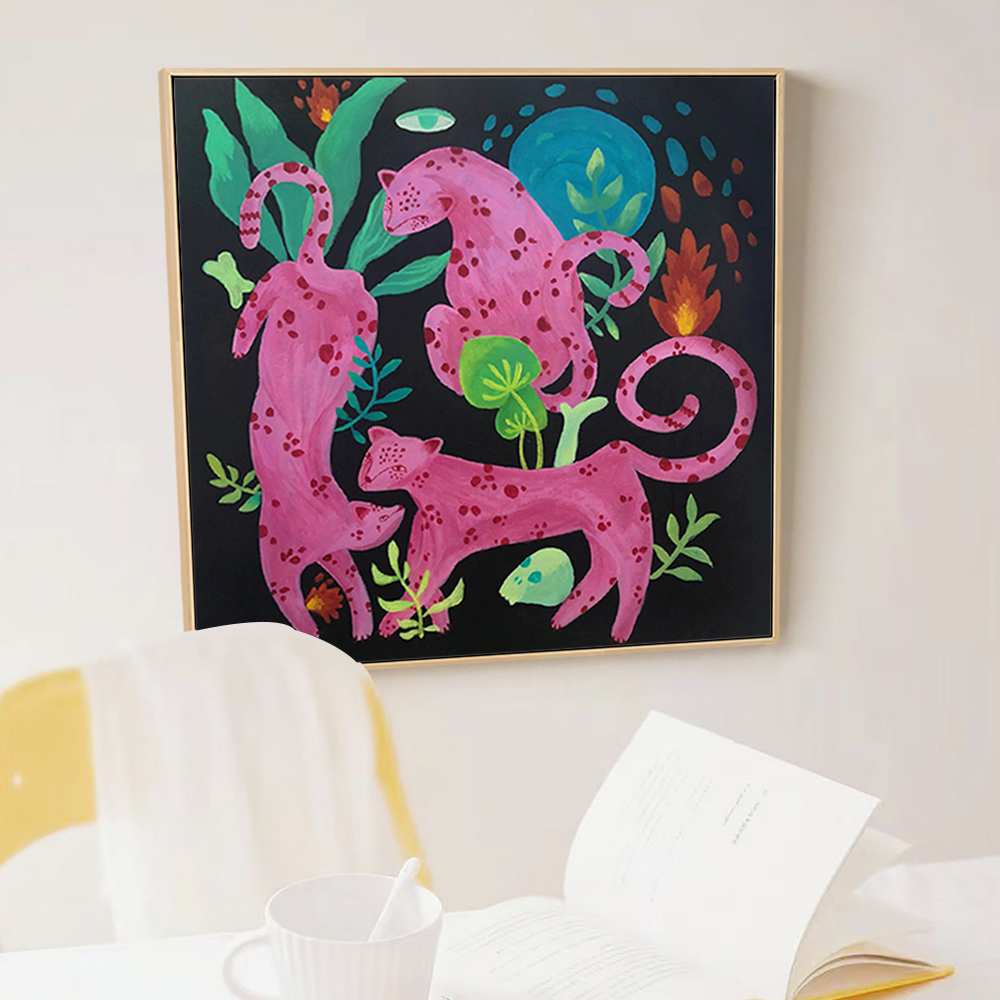北欧小众网红粉红豹抽象涂鸦油画艺术客厅ins装饰画入户玄关挂画