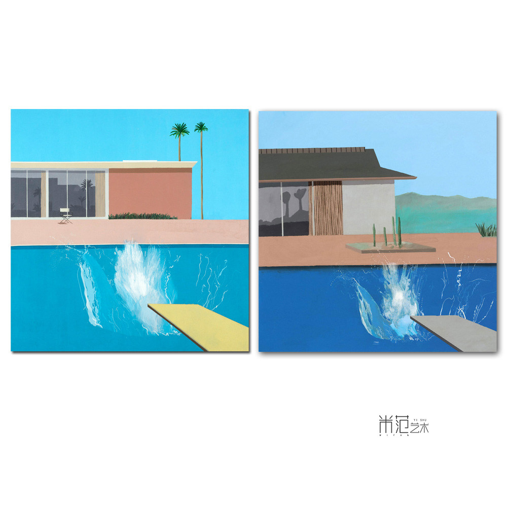 《水花》大卫霍克尼现代艺术装饰画客厅卧室餐厅挂画北欧小众画