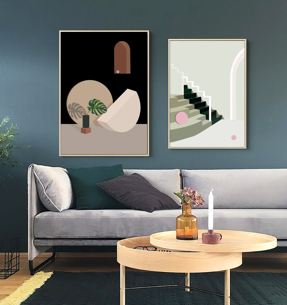 北欧沙发背景墙装饰画后现代玄关简约文艺小众挂画几何色块抽象画图片