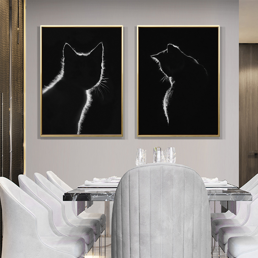 现代简约黑白摄影猫咪酷炫工作室挂画时尚餐客厅沙发墙装饰画礼物图片