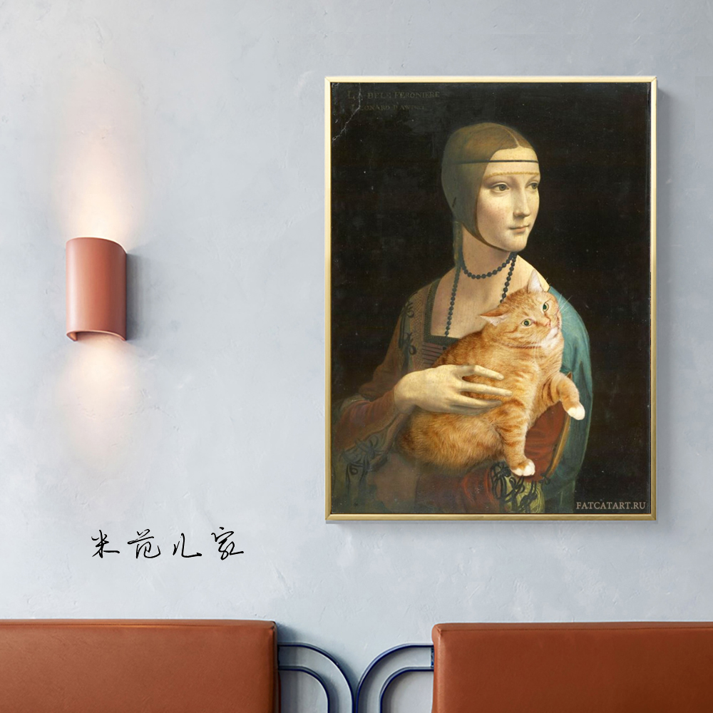 恶搞达芬奇橘猫艺术装饰画客餐厅卧室餐厅儿童房挂画世界名画图片