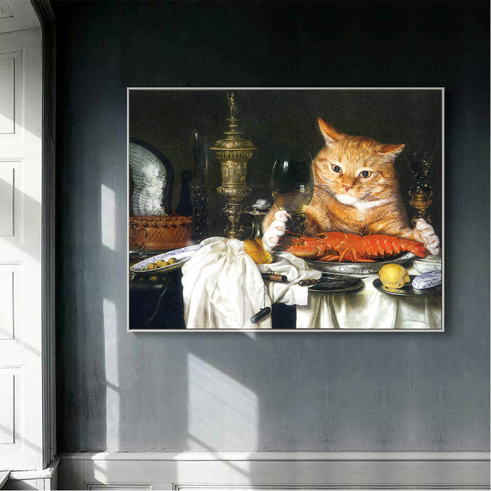 橘猫恶搞 复古小众民宿客餐厅装饰名画吧台儿童卧室酒吧玄关壁画
