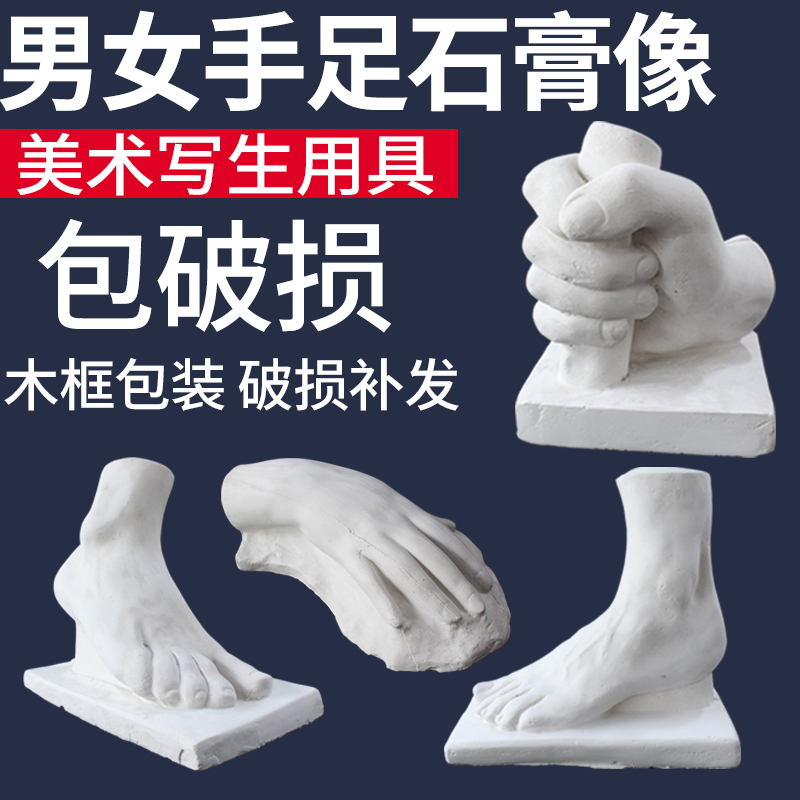 男女手足石膏像手脚四件套石膏教具美术素描绘画写生静物用具摆件