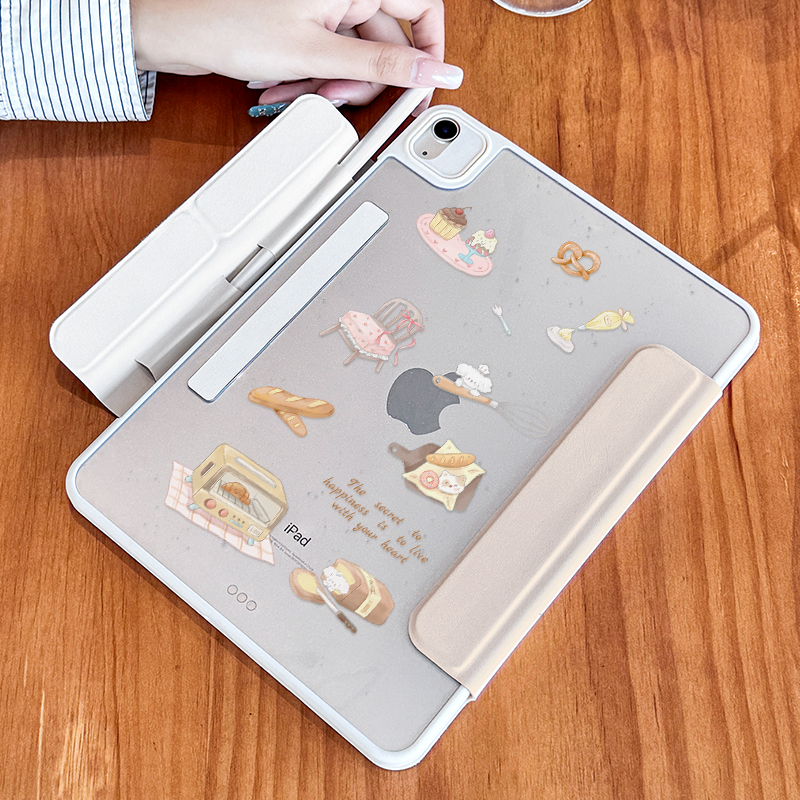 【收纳笔袋-磁吸拆分】ipadair7保护壳2025新款ipad11代防弯亚克力十代防摔硬壳y型百变支撑10.9英寸烘焙小狗