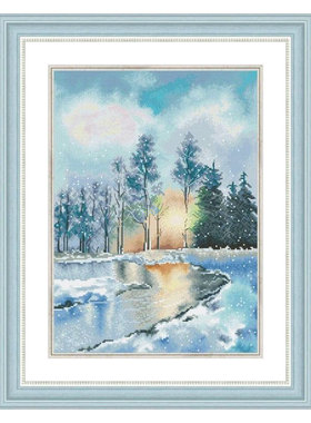小小鱼DMC绣线十字绣套件 C1649雪中树林美丽风景刺绣挂画