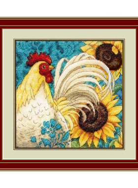 小小鱼DMC绣线十字绣套件 D1029大公鸡和向日葵满绣精准印花
