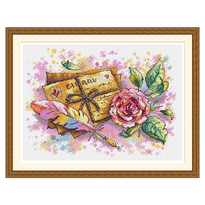 小小鱼DMC绣线十字绣套件 B1647羽毛信封书房装饰挂画手工刺绣