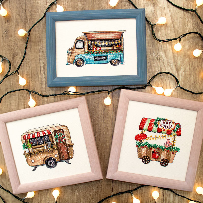 小小鱼ANC绣线十字绣套件 C1624三辆小汽车可爱风景多联手工刺绣