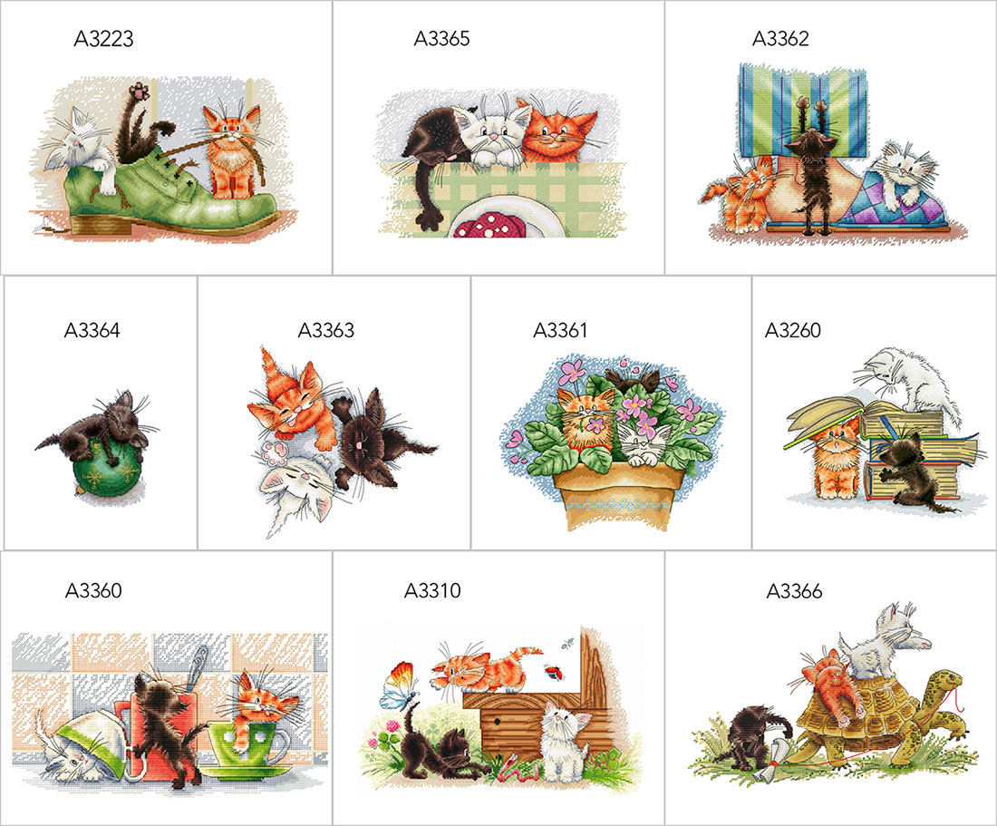 小小鱼dmc绣线十字绣套件 a3223-3366可爱卡通小猫咪三只多联手工